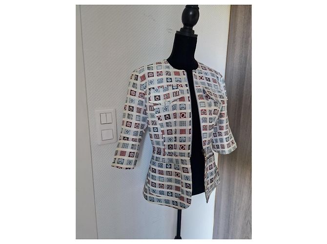 Christian Lacroix Multicolored Square Pattern Jacket White Blue Beige - view 10
