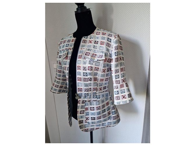Christian Lacroix Multicolored Square Pattern Jacket White Blue Beige - view 11