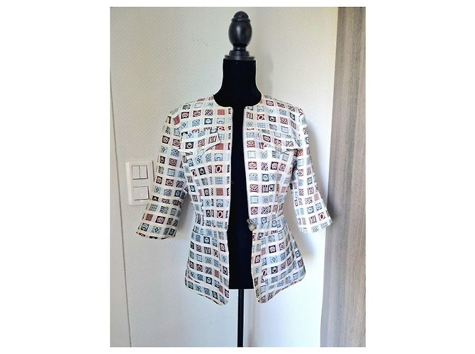 Christian Lacroix Multicolored Square Pattern Jacket White Blue Beige - view 12
