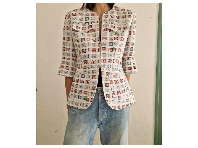 Christian Lacroix Multicolored Square Pattern Jacket White Blue Beige - view 2