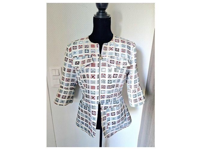Christian Lacroix Multicolored Square Pattern Jacket White Blue Beige - view 9