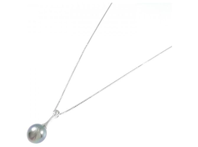 Autre Marque Collana con perle nere di Tahiti in K18WG Argento - vista 2