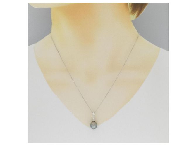 Autre Marque Collana con perle nere di Tahiti in K18WG Argento - vista 6