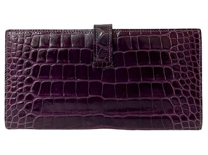 Béarn Hermès Portafoglio lungo Hermes Bearn Soufflet Alligator Porpora - vista 3