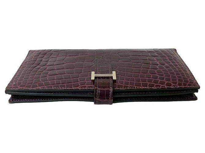 Béarn Hermès Portafoglio lungo Hermes Bearn Soufflet Alligator Porpora - vista 4