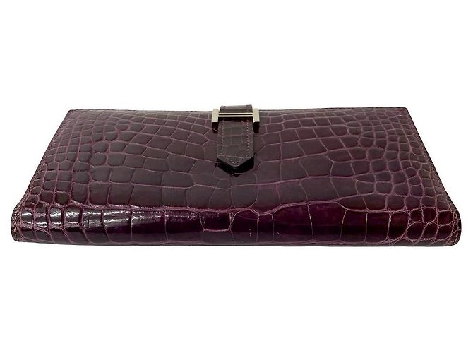 Béarn Hermès Portafoglio lungo Hermes Bearn Soufflet Alligator Porpora - vista 7