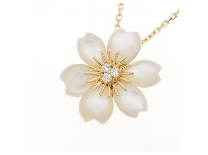 Collana Van Cleef & Arpels Rose de Noël Au750 Madreperla e Diamante D'oro - vista 3