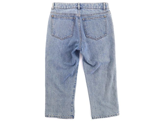 Chanel COCO Knopf Denim-Hose mit Distressed-Tüll Blau - Ansicht 2