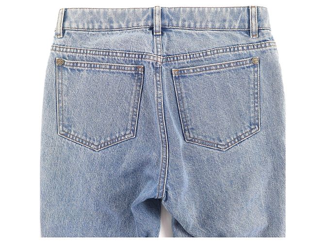 Chanel COCO Knopf Denim-Hose mit Distressed-Tüll Blau - Ansicht 4
