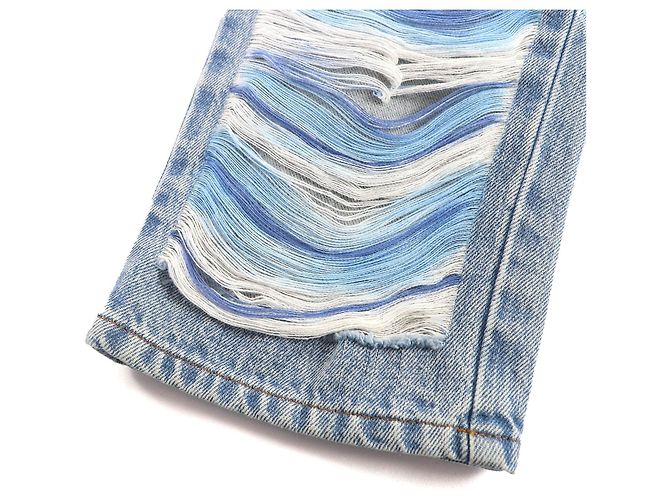 Chanel COCO Knopf Denim-Hose mit Distressed-Tüll Blau - Ansicht 6