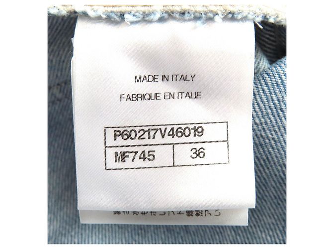 Chanel COCO Knopf Denim-Hose mit Distressed-Tüll Blau - Ansicht 9