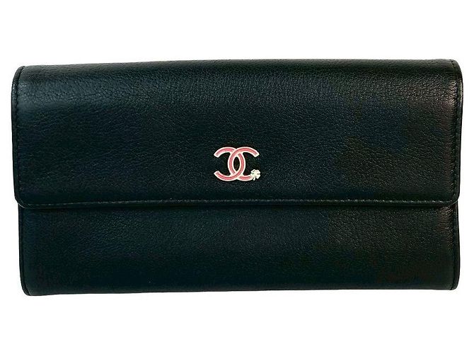 Timeless Chanel Coco Mark Clover Lederlanger Geldbeutel Schwarz - Ansicht 2