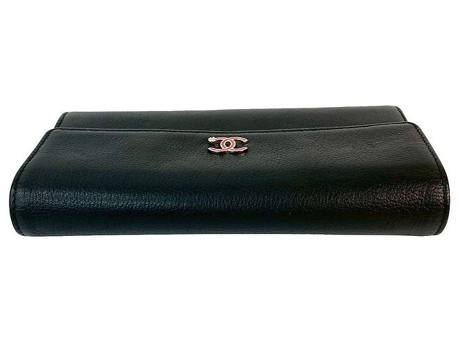 Timeless Chanel Coco Mark Clover Lederlanger Geldbeutel Schwarz - Ansicht 4