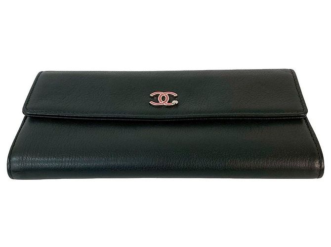 Timeless Chanel Coco Mark Clover Lederlanger Geldbeutel Schwarz - Ansicht 7