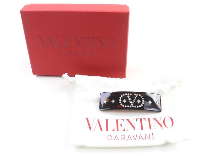 Fermaglio per capelli in cristallo con firma logo V Valentino Garavani Marrone - vista 2