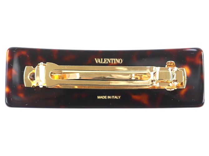 Fermaglio per capelli in cristallo con firma logo V Valentino Garavani Marrone - vista 3