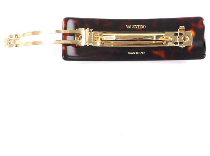 Fermaglio per capelli in cristallo con firma logo V Valentino Garavani Marrone - vista 6