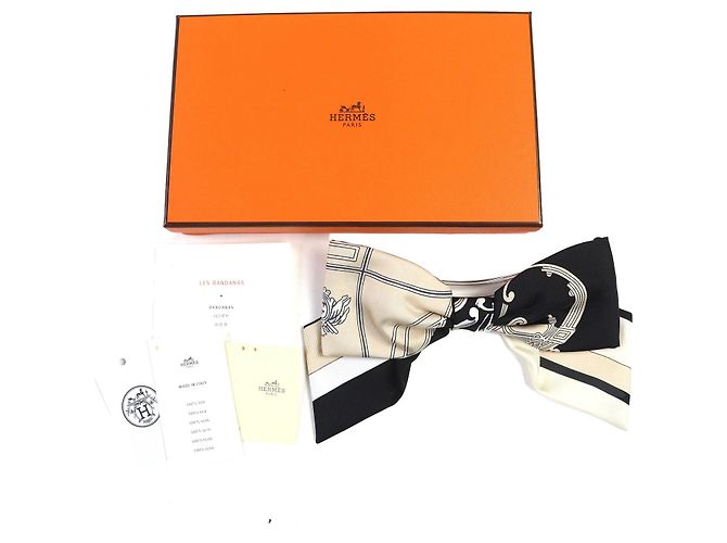 Hermès Hermes Grenelle Exlibris Valletta Seiden-Haarspange Schwarz - Ansicht 2