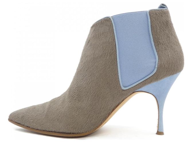 Botas de pelo de becerro Manolo Blahnik Azul Beige - vista 2