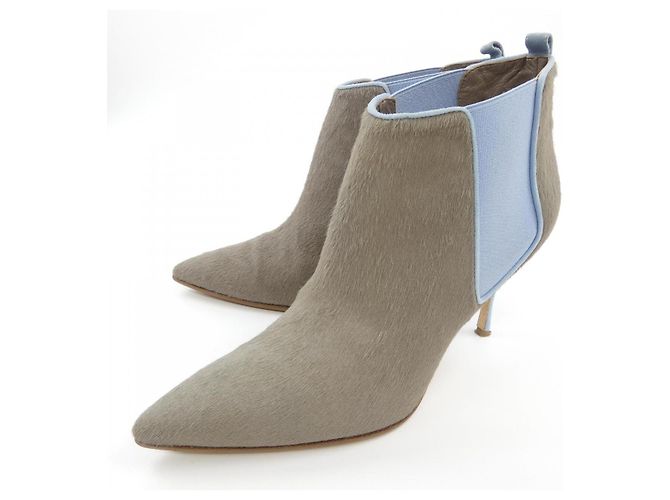 Botas de pelo de becerro Manolo Blahnik Azul Beige - vista 3