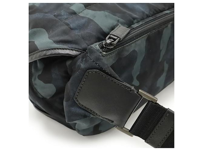 Borsa a tracolla in nylon e pelle Prada 2VH991 Blu - vista 4
