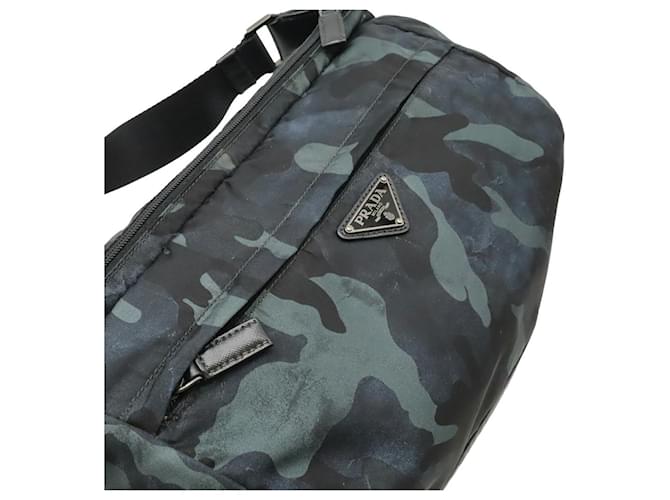 Borsa a tracolla in nylon e pelle Prada 2VH991 Blu - vista 6