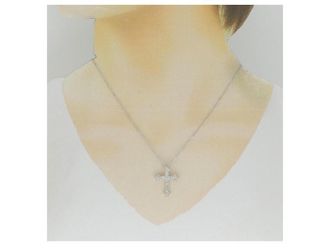 Autre Marque Collana con Croce in Diamanti in Oro Bianco Au750 Argento - vista 6