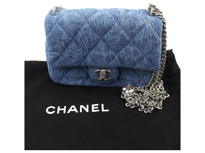 Timeless Borsa a Spalla Chanel Mini Matelasse COCO Mark Camellia Chain Blu - vista 2
