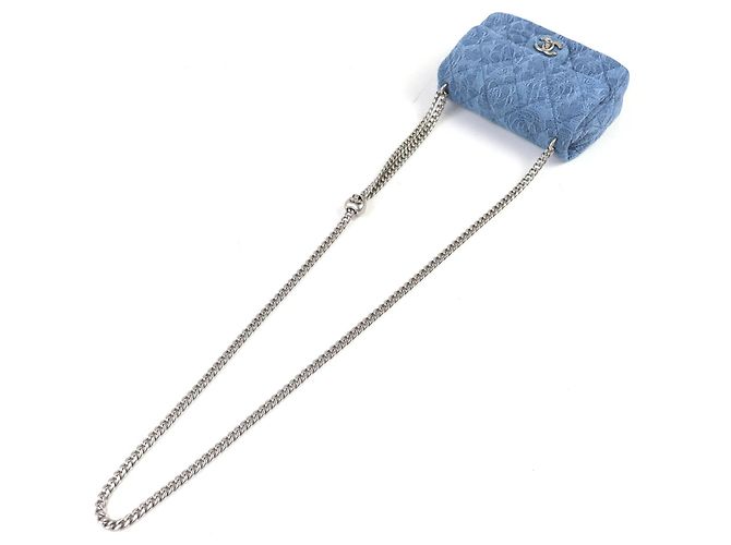 Timeless Borsa a Spalla Chanel Mini Matelasse COCO Mark Camellia Chain Blu - vista 4