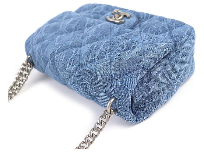 Timeless Borsa a Spalla Chanel Mini Matelasse COCO Mark Camellia Chain Blu - vista 5