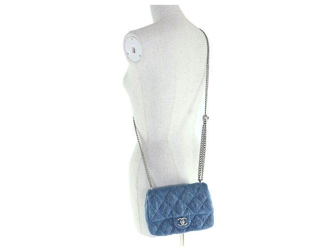 Timeless Borsa a Spalla Chanel Mini Matelasse COCO Mark Camellia Chain Blu - vista 7
