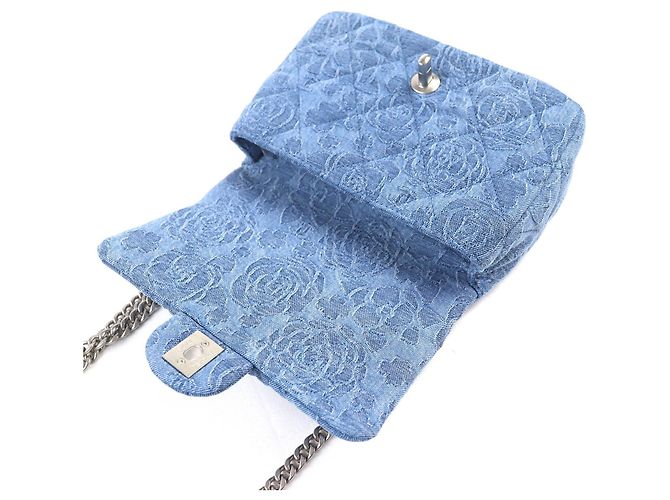 Timeless Borsa a Spalla Chanel Mini Matelasse COCO Mark Camellia Chain Blu - vista 9
