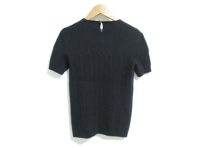 Timeless Chanel Kaschmir-Kurzarm-Pullover mit Zopfmuster Schwarz - Ansicht 2