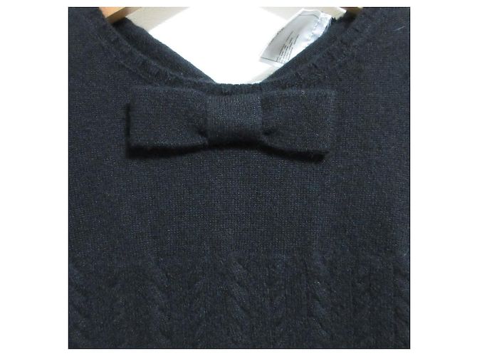 Timeless Chanel Kaschmir-Kurzarm-Pullover mit Zopfmuster Schwarz - Ansicht 5
