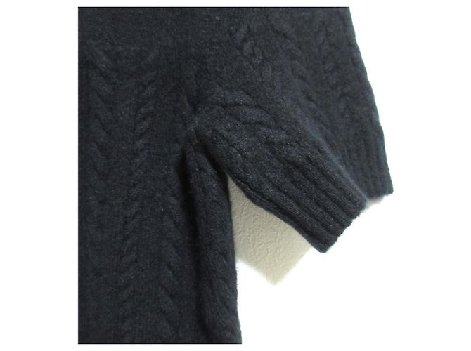 Timeless Chanel Kaschmir-Kurzarm-Pullover mit Zopfmuster Schwarz - Ansicht 6