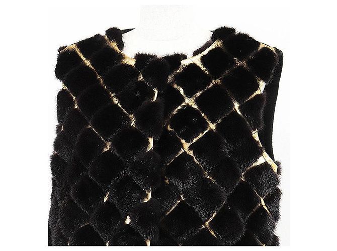 Autre Marque Chaleco de piel de visón BRASCHI Loro Piana NAFA Dorado Bronce Marrón oscuro - vista 2