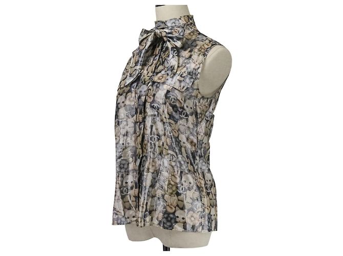 Timeless Camicetta senza maniche in seta Chanel Choupette Coco Mark Marrone - vista 2