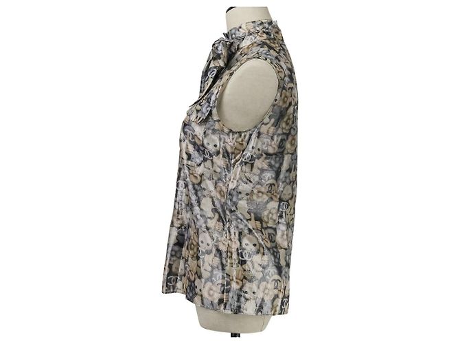 Timeless Camicetta senza maniche in seta Chanel Choupette Coco Mark Marrone - vista 3