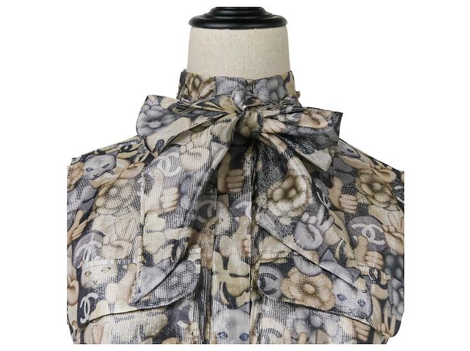 Timeless Camicetta senza maniche in seta Chanel Choupette Coco Mark Marrone - vista 6