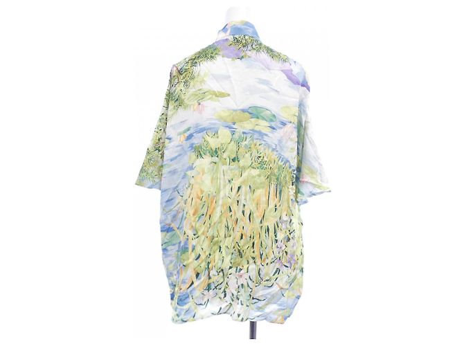 Camicia a maniche corte in seta Leonard Blu Verde - vista 2
