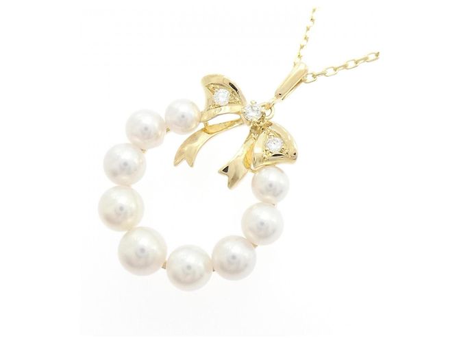 Collana Mikimoto in oro Au750 con perle Akoya e diamanti D'oro - vista 3
