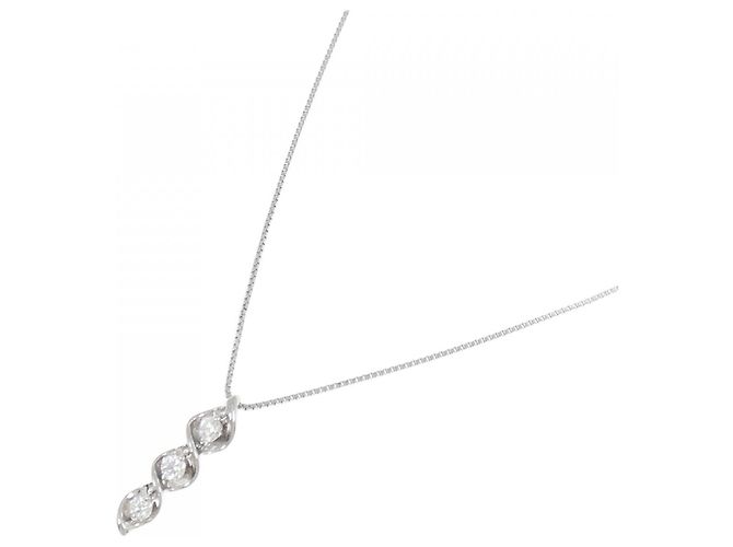 Autre Marque Collana in platino con tre diamanti PT Argento - vista 2