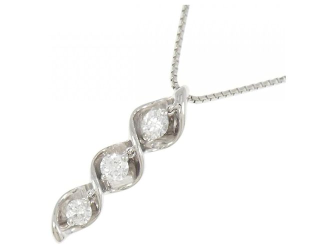 Autre Marque Collana in platino con tre diamanti PT Argento - vista 3