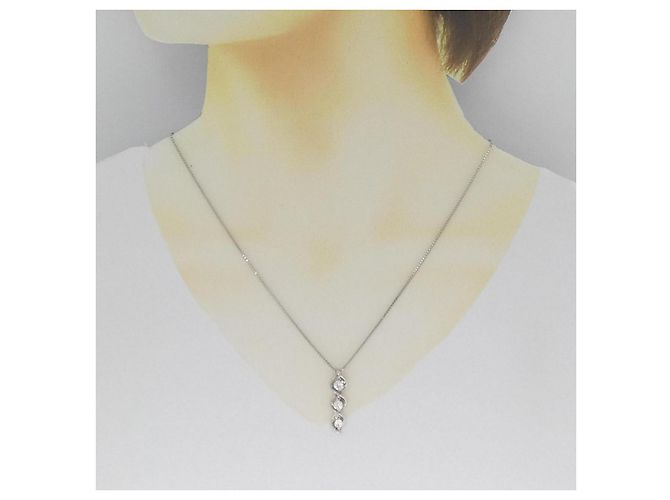 Autre Marque Collana in platino con tre diamanti PT Argento - vista 6