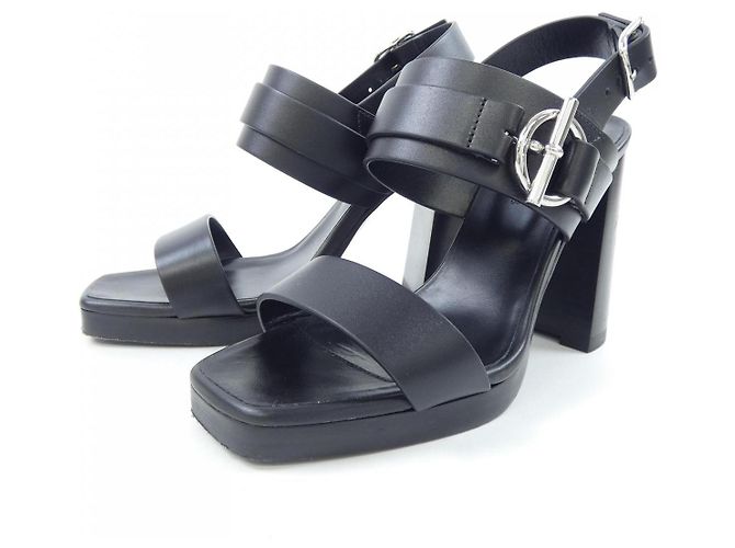 Hermès Hermes Keen Kalbsleder-Sandalen Schwarz - Ansicht 3
