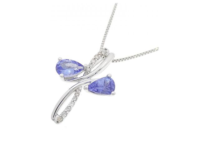 Autre Marque Collana in Tanzanite e Diamanti in Oro Bianco K10 e Platino Porpora - vista 3
