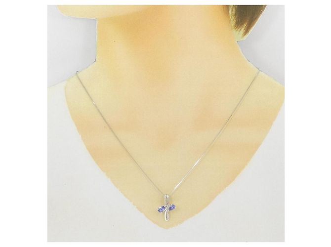 Autre Marque Collana in Tanzanite e Diamanti in Oro Bianco K10 e Platino Porpora - vista 6