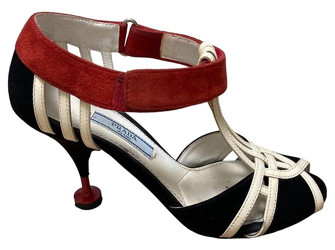 Prada Ledersandaletten mit Absatz Schwarz Rot Aus weiß - Ansicht 5