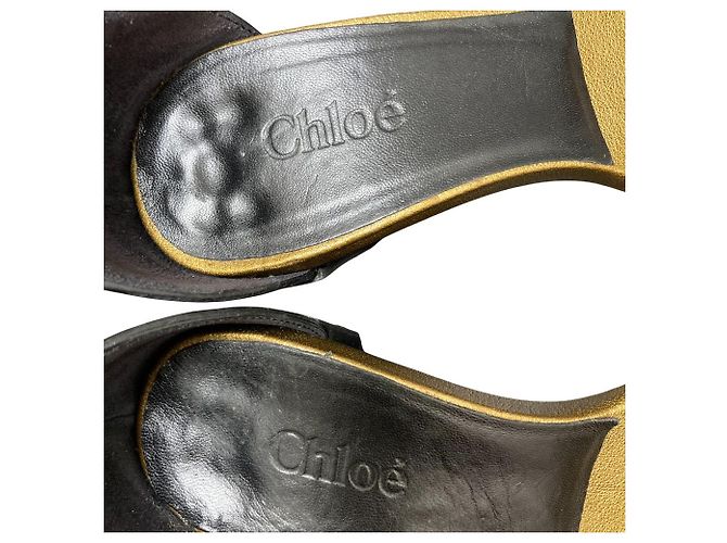 Chloé Sandali in pelle Chloe Nero D'oro Bronzo - vista 7