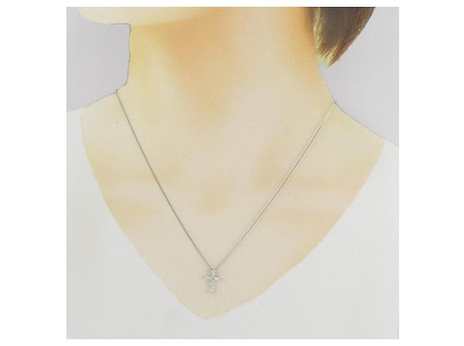 Autre Marque Collana a Croce con Diamanti Pt900 Pt850 Argento - vista 6